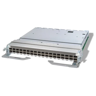 Линейная карта Cisco N9K-X9836DM-A=, разъёмы на панели: 36 гнёзд QSFP-DD с режимом 400G, пропускная способность портов: До 14,4 Тбит/с, буфер пакетов: 324 МБ плюс 24 ГБ