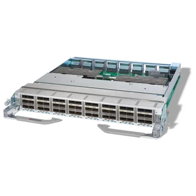 Линейная карта Cisco N9K-X98900CD-A, подключения 400g: 14× QSFP-DD, подключения 100g: 34× QSFP28, общая портовая полоса: До 9 Тбит/с на лицевой панели Линейная карта Cisco N9K-X98900CD-A, подключения 400g: 14× QSFP-DD, подключения 100g: 34× QSFP28, общая портовая полоса: До 9 Тбит/с на лицевой панели