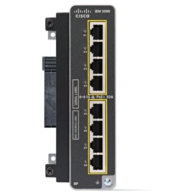 Модуль расширения Cisco IEM-3500-8P=, семейство: Cisco IEM-3500, типы и скорости: 8 × 10/100/1000 RJ45 PoE/PoE+, место установки: Боковой интерфейс IE3500/IE3505